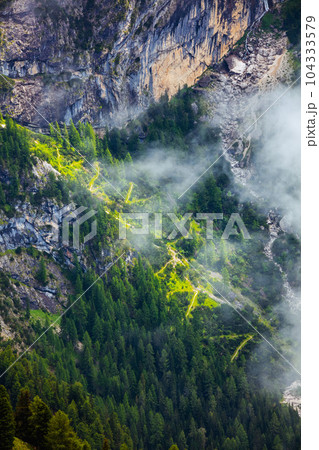landscape with mountains, clouds and forest 104333579