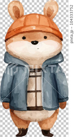 woodland, cartoon, autumn, illustration, animal, watercolor, nature, card, cute, background, art, drawing, design, forest, wildlife, character, fall, baby, leaves, print, fox, happy, greeting, hand, 104333752