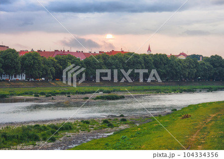uzhhorod downtown in the morning. cloudy weather in summer 104334356