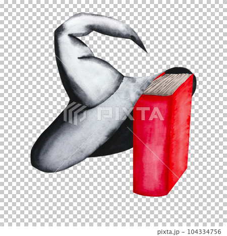 Wizard's hat and book. Watercolor illustration of a set for Halloween on a white background. Party decor. Hand drawn for your design Wizard's hat and book. Watercolor illustration of a set for Halloween on a white background. Party decor. Hand drawn for your design 104334756