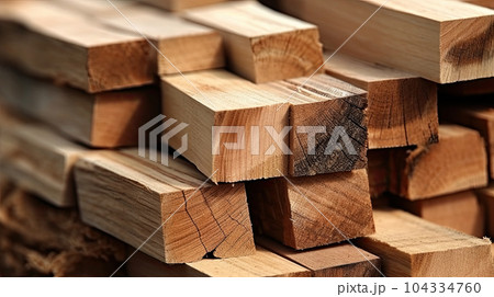 Wooden boards are stacked in a sawmill or carpentry shop. Sawing drying and marketing of wood. Industrial background Wooden boards are stacked in a sawmill or carpentry shop. Sawing drying and marketing of wood. Industrial background 104334760