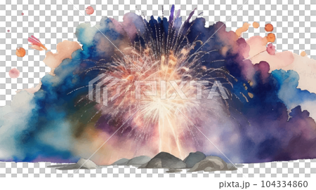 夜空に輝く花火の水彩イラスト　Generative AI 104334860