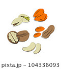 Nuts pistachio almond walnut cashew peanut collection, peanutisolated on white background. Cartoon Vector Icon 104336093