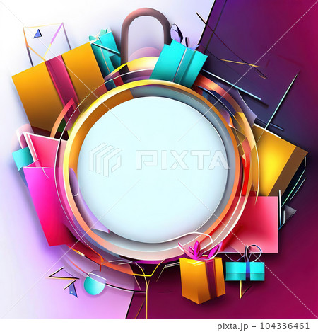 Abstract design of frame with gift boxs and shopping bag around it 104336461