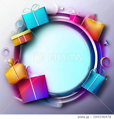 Abstract design of frame with gift boxs and shopping bag around it 104336478