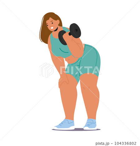 For Plus-size Woman Character Doing Fitness Workout with Dumbbell, Promoting Body Positivity, Strength, And Health For Plus-size Woman Character Doing Fitness Workout with Dumbbell, Promoting Body Positivity, Strength, And Health 104336802