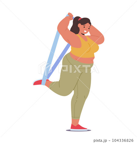 Plus Size Woman Character Exercise with Expander, Embrace Fitness And Breaking Stereotypes, Inspiring Others Plus Size Woman Character Exercise with Expander, Embrace Fitness And Breaking Stereotypes, Inspiring Others 104336826