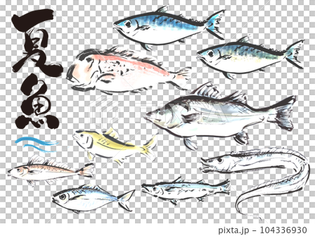 Hand-painted Japanese-style materials Summer season fish set 104336930
