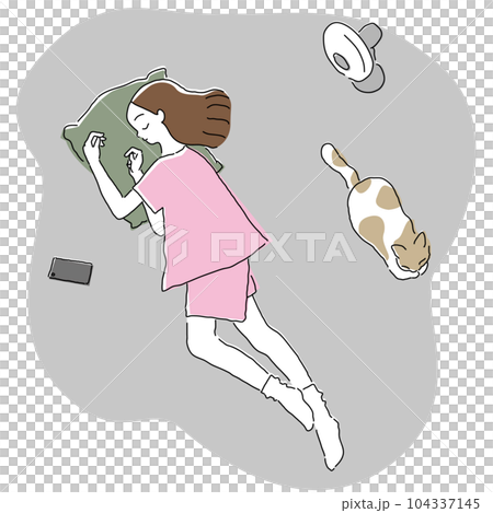 睡覺的家居服女人和貓 睡覺的家居服女人和貓 104337145