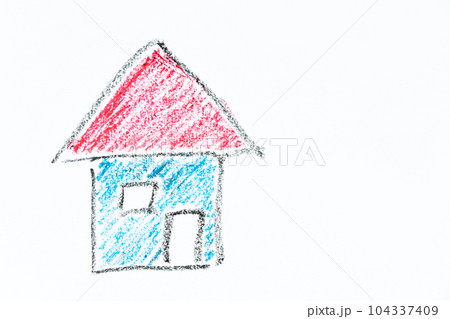 Color oil pastel hand drawing in home or house shape on white paper background 104337409