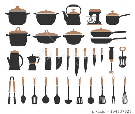 Big set kitchen utensils and supplies cartoon Vector Image