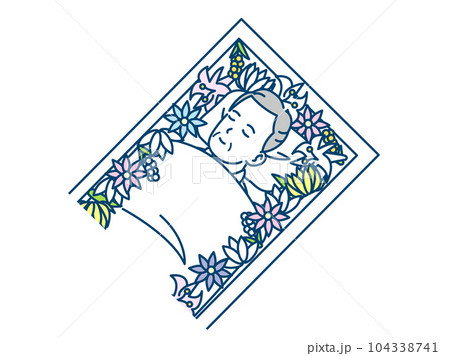 供花と棺に入った年配の男性の遺体 104338741