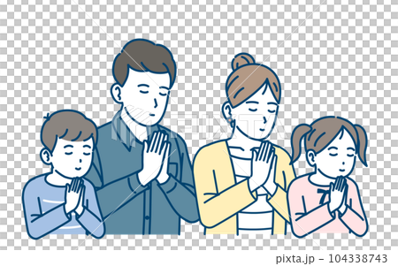 合掌,一家人默默祈禱的插圖 合掌,一家人默默祈禱的插圖 104338743