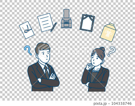 葬儀関係について考える夫婦のイラスト 葬儀関係について考える夫婦のイラスト 104338746