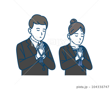 葬儀で合掌、黙祷する男女のイラスト 葬儀で合掌、黙祷する男女のイラスト 104338747