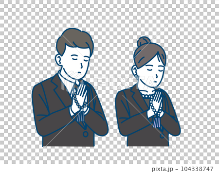 葬儀で合掌、黙祷する男女のイラスト 葬儀で合掌、黙祷する男女のイラスト 104338747