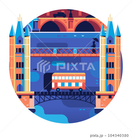 Travel London Circle Icon with Tower Bridge 104340380