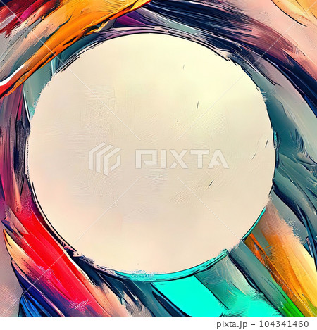 Abstract design of a round frame with oilpaint brush rainbow around it 104341460