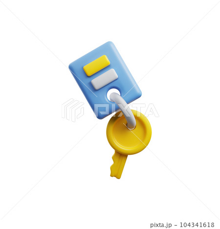 Vector isolated 3d illustration of yellow key with keychain, pendant, Protection and security, real estate concept 104341618