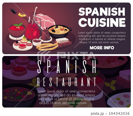 Spanish cuisine posters or banners collection, flat vector illustration. 104342016