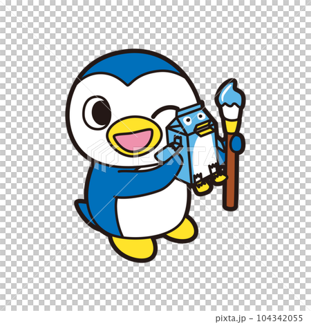 牛乳パックで工作をしているペンギン 104342055