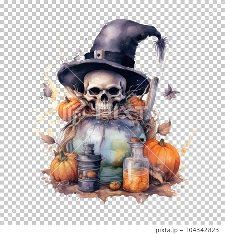 Halloween watercolor composition. Illustration AI Generative Halloween watercolor composition. Illustration AI Generative 104342823