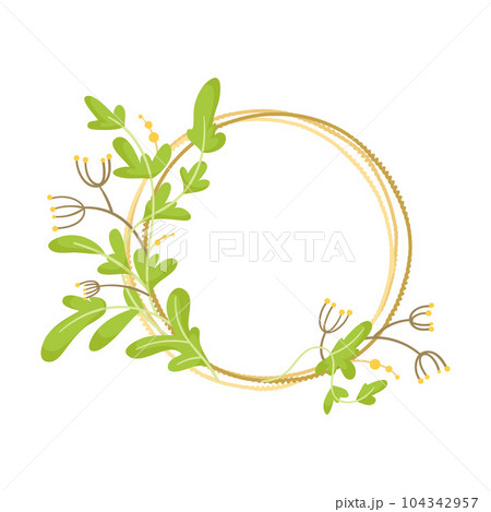Round Frame with Green Branches and Foliage Vector Illustration 104342957