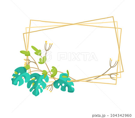 Frame with Green Branches and Foliage Vector Illustration 104342960