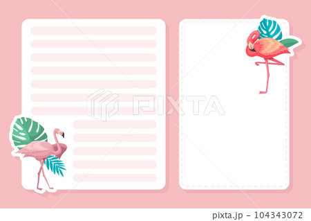 Empty Note Card with Flamingo Bird and Tropical Leaf Vector Template 104343072