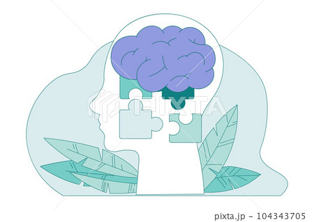 Mental Health with Brain Inside Head and Foliage Vector Illustration 104343705