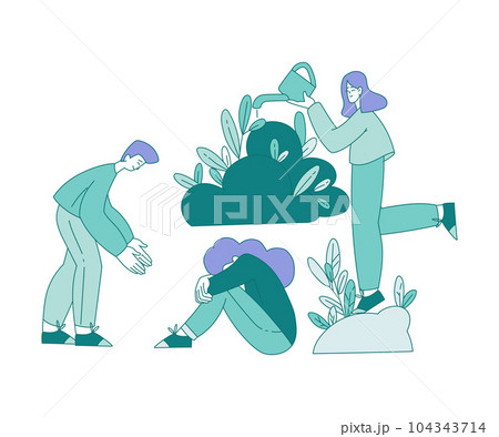 Mental Healthcare with People Consoling Woman Sitting Under Cloud Vector Illustration 104343714