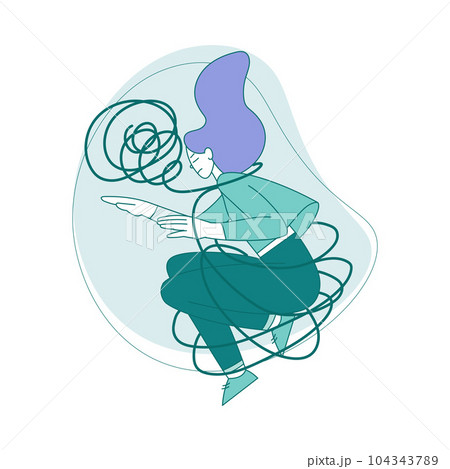 Young Woman Suffering from Fear Entangled with Ropes Vector Illustration Young Woman Suffering from Fear Entangled with Ropes Vector Illustration 104343789