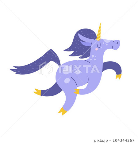 Flat cartoon vector illustration with cute unicorn, hand drawn style. Flat cartoon vector illustration with cute unicorn, hand drawn style. 104344267