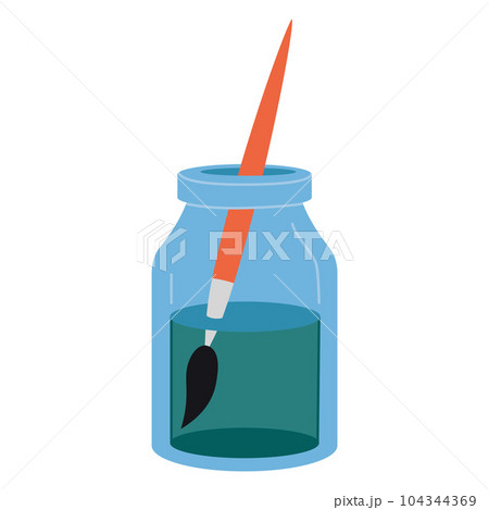Paint brush in a jar of water, cartoon style. Trendy modern vector illustration isolated on white background, hand drawn, flat design Paint brush in a jar of water, cartoon style. Trendy modern vector illustration isolated on white background, hand drawn, flat design 104344369