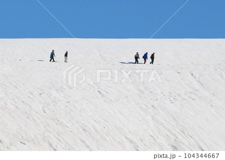 Tourists walking on the ice, Paradise bay, Antartic Peninsula. 104344667