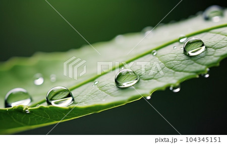 Green leaf with water drops. Illustration AI Generative 104345151