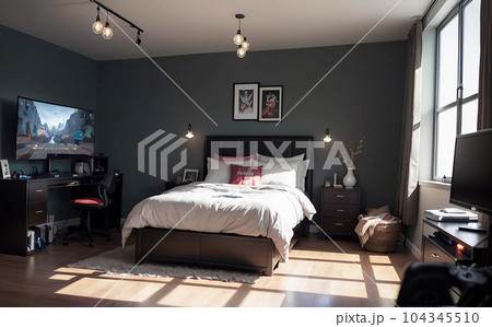 生活感のある明るく綺麗なベットルーム 104345510