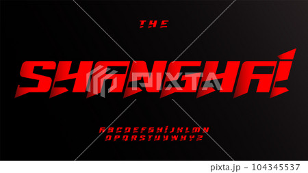 Powerful and determined font, modern edgy letters for esport team logo, dynamic and sharp headline. Geometric and italic typography style. Vector alphabet Powerful and determined font, modern edgy letters for esport team logo, dynamic and sharp headline. Geometric and italic typography style. Vector alphabet 104345537