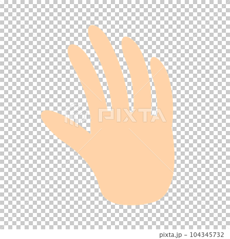 A hand with bent fingers. Illustrations of stop, bye, beckoning gestures. 104345732