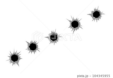 Set of five bullet holes. Isolated on white transparent background. Vector eps 10. 104345955