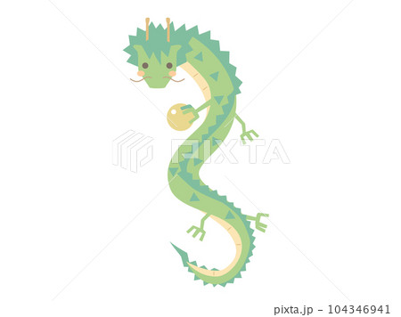 辰年の年賀状などに使える如意宝珠をもった龍のイラスト 104346941