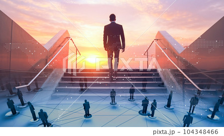 デジタルの世界で成功したビジネスリーダー、DX サイバーセキュリティ、インターネット安全のイメージ 104348466