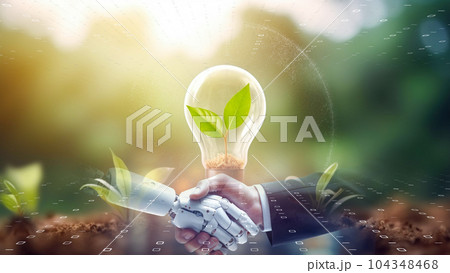 AIとデジタルの力を使って人類に希望をもたらすイメージ、AIと人間の共存イメージ 104348468
