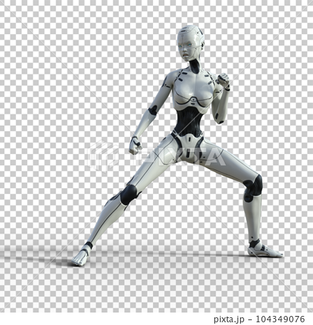 3D rendered female character in futuristic outfit and action pose on  transparent background - 3D Illustration Stock Illustration