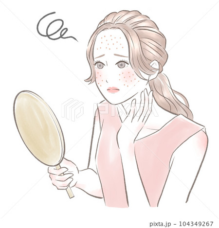 手鏡を持って多くの発疹に悩む女性 104349267