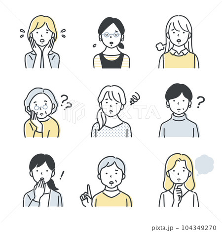 様々な年代の女性のアイコンセット／ネガティブ 104349270