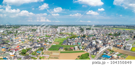 「埼玉県」ドローンで見沼田んぼの街を空撮 「埼玉県」ドローンで見沼田んぼの街を空撮 104350849