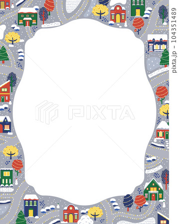 冬の街並み（俯瞰）のフレーム・背景素材（縦向き） 104351489