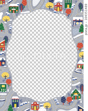 冬の街並み（俯瞰）のフレーム・背景素材（縦向き） 104351489