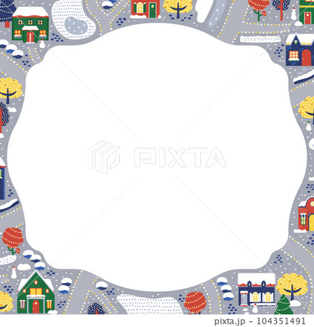 冬の街並み（俯瞰）のフレーム・背景素材（正方形） 104351491
